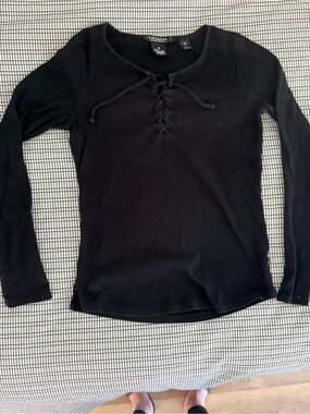 Scotch & Soda Black Lace-Up Long Sleeve Tee